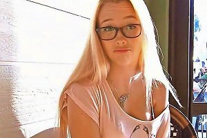 Nerdy Innocent Blonde Teen With Curvy Body Vibrating Her Shaved Pussy Solo